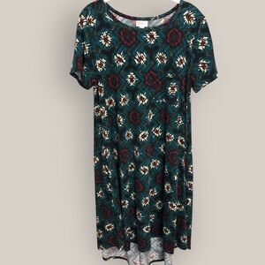 LuLaRoe Carly Style Geometric Green High Low Swing T-Shirt Dress women's medium